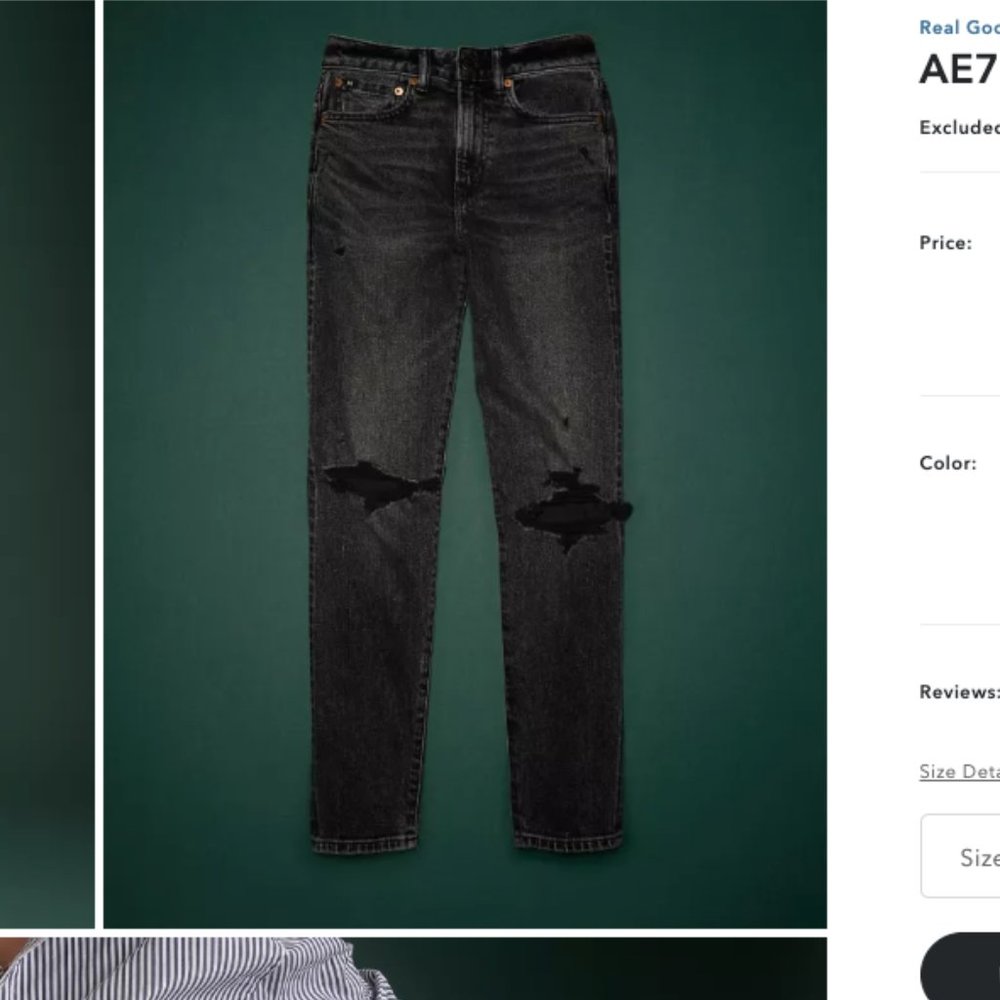 Women's American Eagle 90's Mom Jean - Black/Distressed - Size US 8